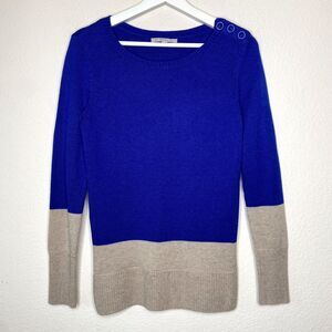 GAP Blue and Taupe Button Shoulder Color Block Sweater XS